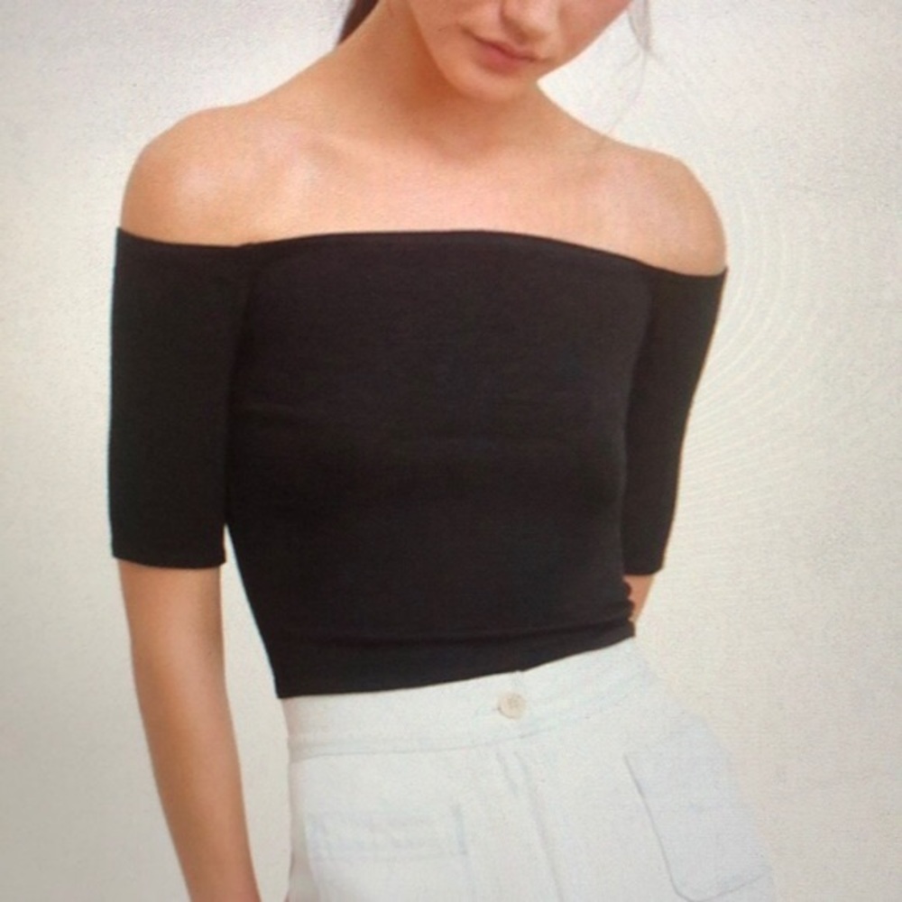 Wilfred Free, Black Off-Shoulder Cropped Shirt
